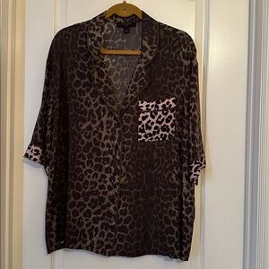 All Saints Leopard PJ Top - Brown and Pink- size SMALL